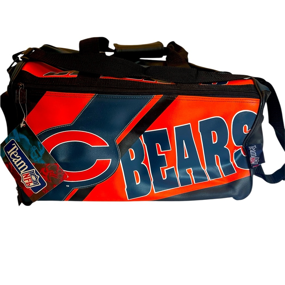 Vintage Orange and Navy Leather Like Chicago Bears Logo Duffle Bag.New with Tags